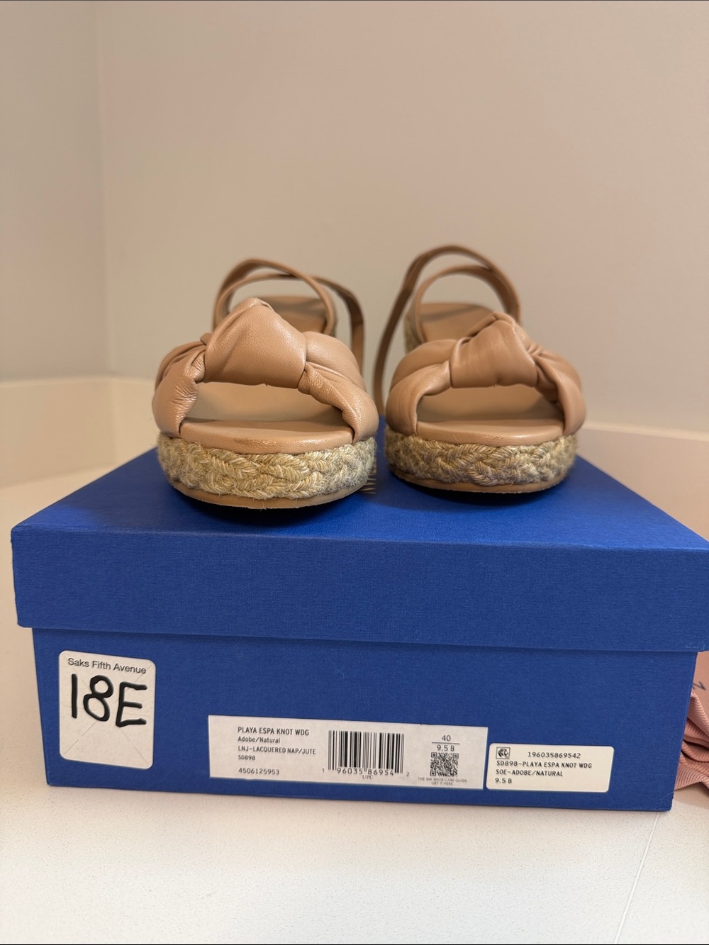 Stuart Weitzman Beige Knotted Espadrille Sandals